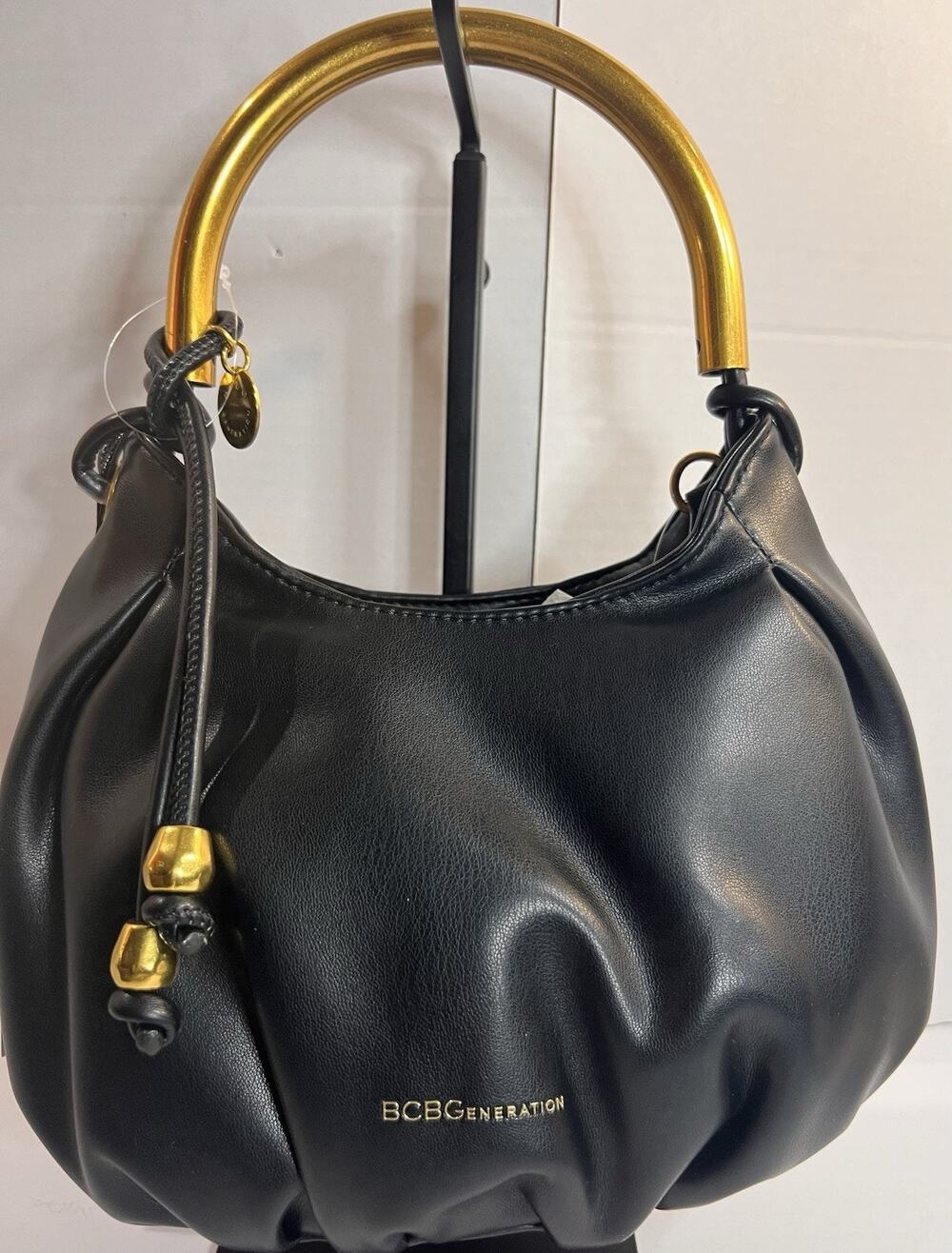 BCBGeneration Black Hobo Bag Gold Handle Convertible Crossbody NWT